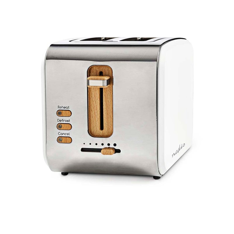 Nedis Toaster - 2 wide openings - soft touch - 6 different levels - defrost and reheat function - crumb tray - auto switch off - 900 W - 0.80 m White - Image 1