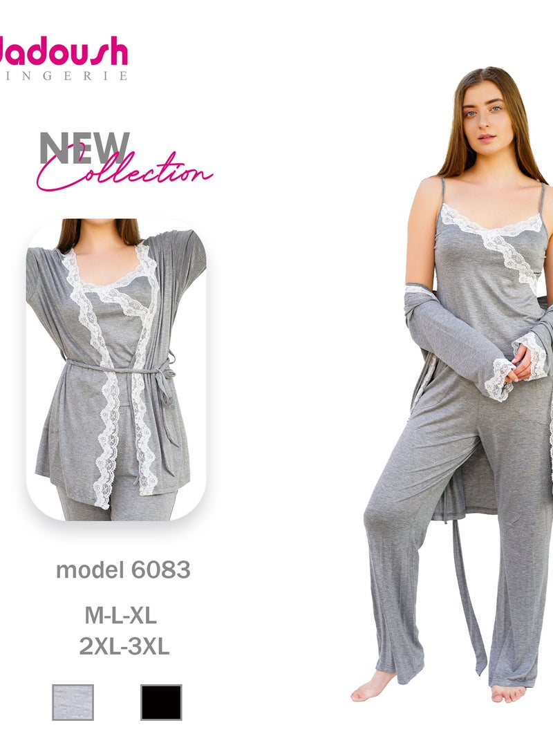 Dadoush Women's 3-piece summer pajama set - women's pajamas, pants, camisole, and jacket 
