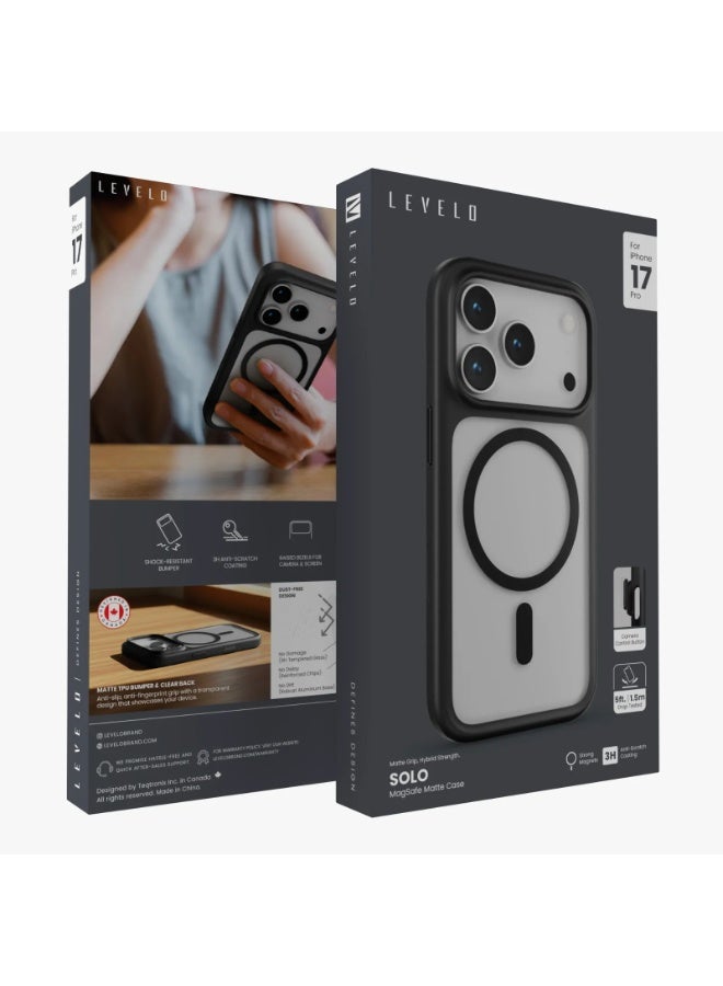 LEVELO iPhone 17 Pro Solo Matte MagSafe Case / 5ft. | 1.5m Drop Tested / MagSafe Compatible / Strong Magnets / Back Cover - Black - Image 5