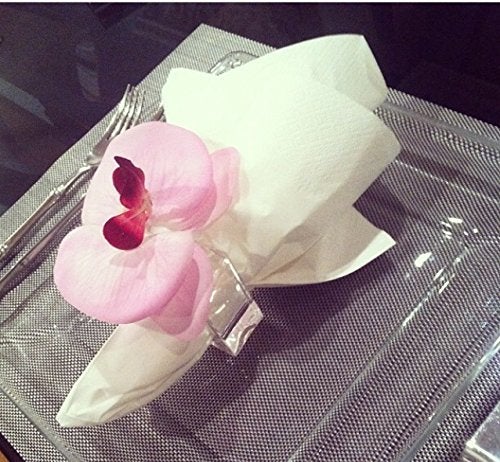 Sparkle Huang Acrylic Flower Bud Square Napkin Ring Set of 4 | Great for parties, weddings, and events | Crystal clear elegant table decor  - Image 3