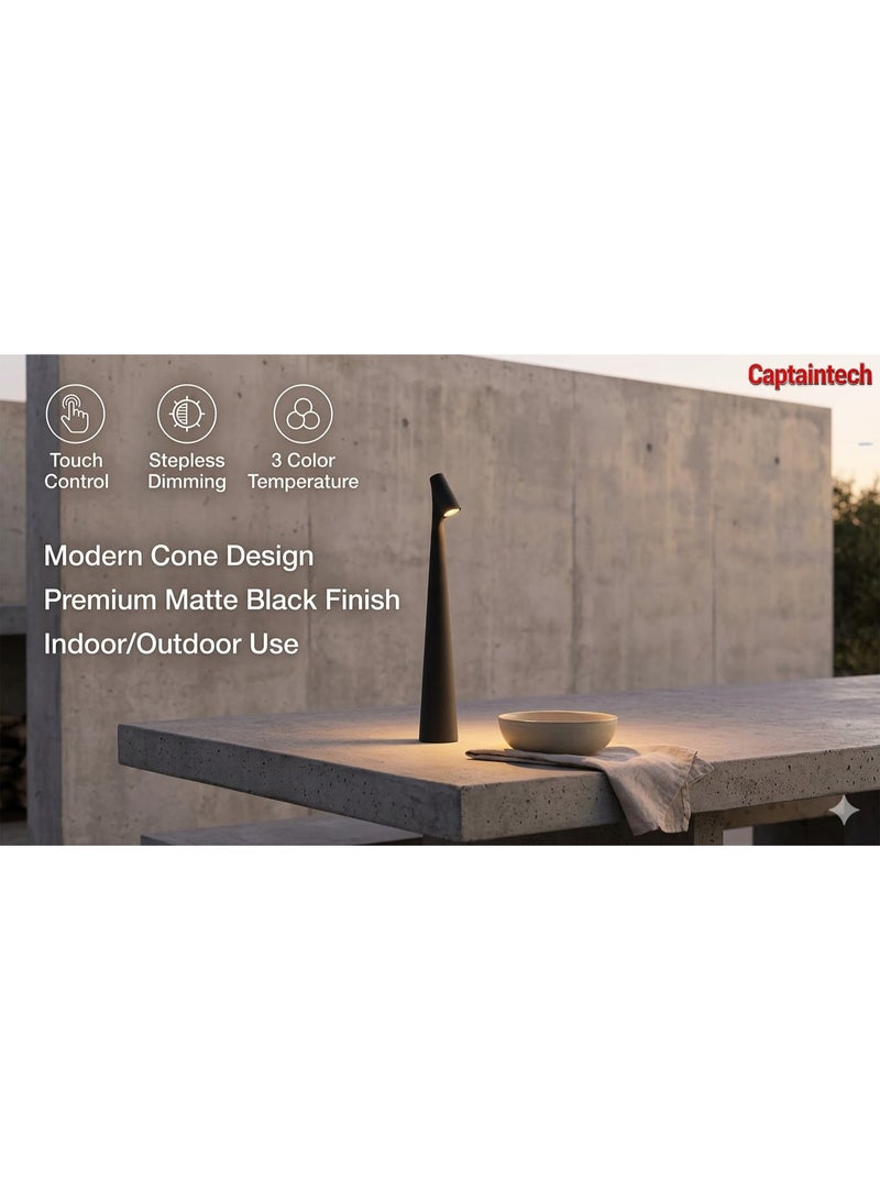 Captaintech Minimalist Sleek Cone Table Lamp: Portable Touch-Controlled Ambient Lighting with 3-Color Stepless Dimming - Image 1