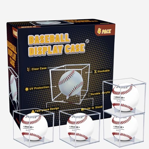 VOLEAAR 4 Pack Baseball Display Case, UV Protected Acrylic Square Baseball Holder, Clear Cube Autograph Memorabilia Ball Display Cases, Official Size Baseball Display Box for Boy - Image 1