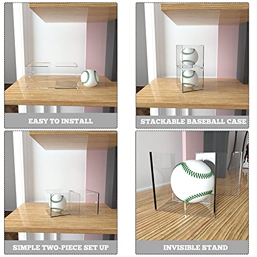 VOLEAAR 4 Pack Baseball Display Case, UV Protected Acrylic Square Baseball Holder, Clear Cube Autograph Memorabilia Ball Display Cases, Official Size Baseball Display Box for Boy - Image 3