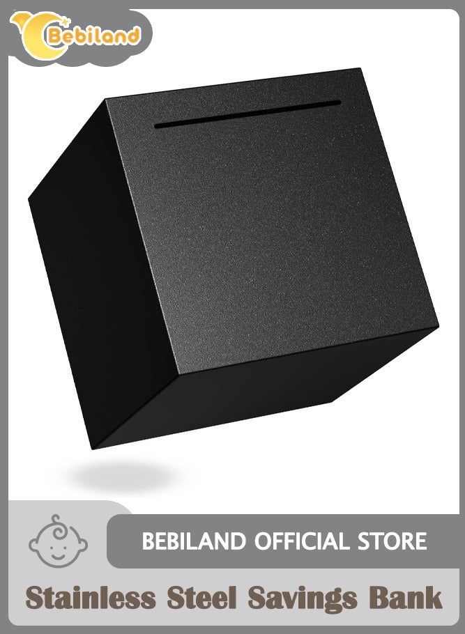 Bebiland Bank for Adults/Kids, Must Break to Access Money, Stainless Steel Savings Bank to Help Budget and Save, Metal Money Bank Only Savings Box,  5.9"X5.9"X5.9" Black - Image 1