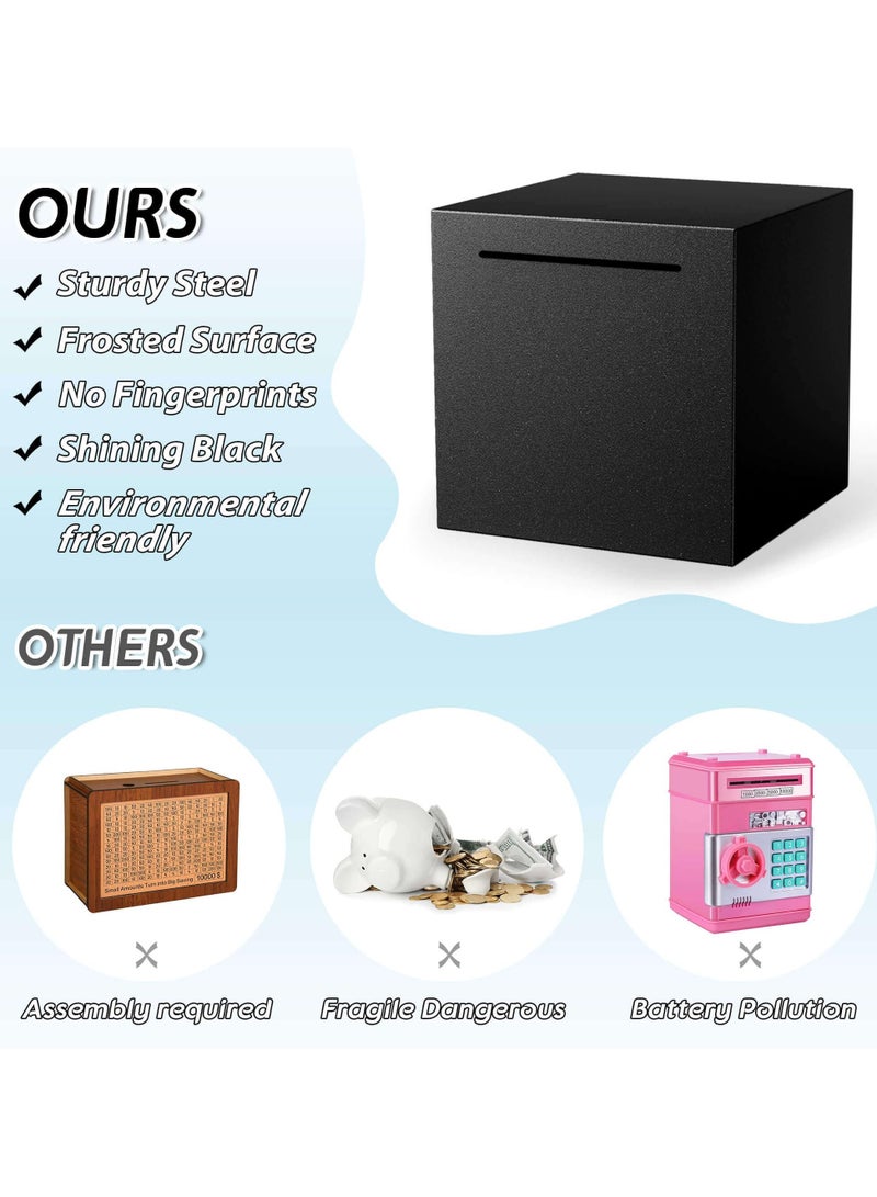 Bebiland Bank for Adults/Kids, Must Break to Access Money, Stainless Steel Savings Bank to Help Budget and Save, Metal Money Bank Only Savings Box,  5.9"X5.9"X5.9" Black - Image 4