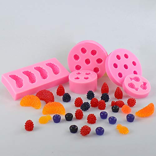 Juome 5Pcs Fruit Shaped Jelly Molds, 3D Mini Pineapple Strawberry Orange Blueberry Mulberry Candle Silicone Fruit Mold for Cupcake Decorating, Soap, Chocolate - Image 3