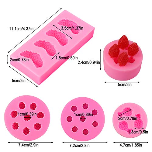 Juome 5Pcs Fruit Shaped Jelly Molds, 3D Mini Pineapple Strawberry Orange Blueberry Mulberry Candle Silicone Fruit Mold for Cupcake Decorating, Soap, Chocolate - Image 2