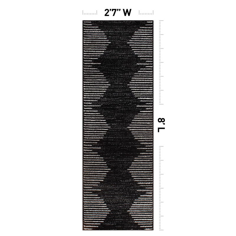 Rugshop Bohemian Stripe Stain Resistant High Traffic Living Room Kitchen Bedroom Dining Home Office Runner Rug 2'7" x 8' Black - Image 2