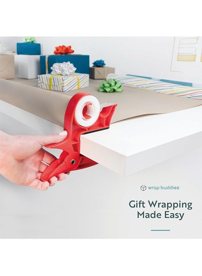 Generic Wrapping Paper Clamps - 2 Gift Wrapping Paper Holder Clamps With Integrated Tape Dispensers, Simple Gift Wrap Table Clamps, Wrapping Paper Holder Clips and Tape Dispensers (Cherry Red)  - Image 5