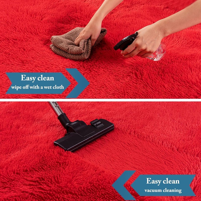Moofcy Solid Color Area Rug – Soft Plush Carpet for Living Room, Bedroom, Kids Room, Kitchen – Multiple Sizes, Shapes & Colors – Non-Slip, Easy to Clean Modern Floor Rug - (Red, Rect, 3x5 feet) - Image 2