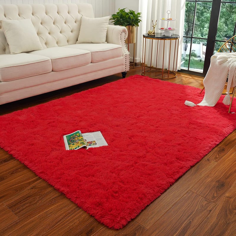 Moofcy Solid Color Area Rug – Soft Plush Carpet for Living Room, Bedroom, Kids Room, Kitchen – Multiple Sizes, Shapes & Colors – Non-Slip, Easy to Clean Modern Floor Rug - (Red, Rect, 3x5 feet) - Image 3