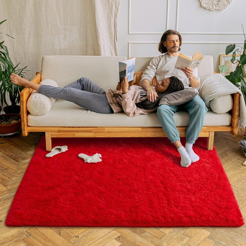 Moofcy Solid Color Area Rug – Soft Plush Carpet for Living Room, Bedroom, Kids Room, Kitchen – Multiple Sizes, Shapes & Colors – Non-Slip, Easy to Clean Modern Floor Rug - (Red, Rect, 3x5 feet) - Image 4