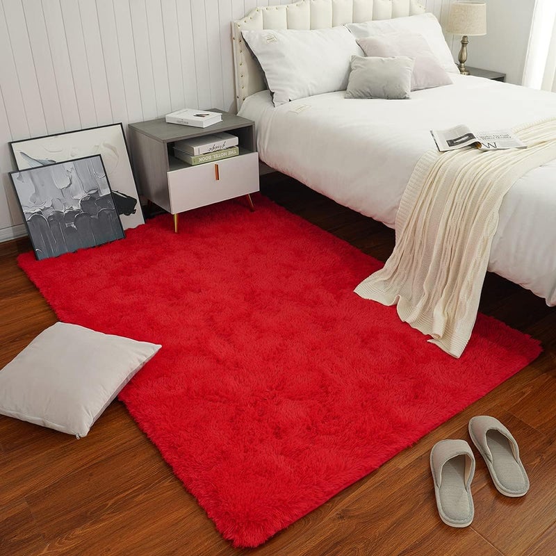 Moofcy Solid Color Area Rug – Soft Plush Carpet for Living Room, Bedroom, Kids Room, Kitchen – Multiple Sizes, Shapes & Colors – Non-Slip, Easy to Clean Modern Floor Rug - (Red, Rect, 3x5 feet) - Image 1