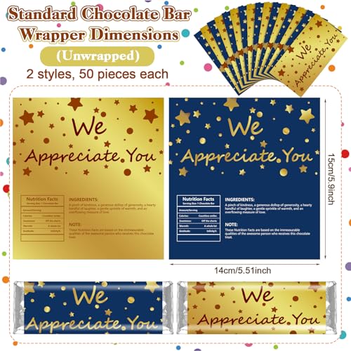 Moinchore 100 Pcs CNA Week Appreciation Gifts End of Year Teacher Gifts Employee Appreciation We Appreciate You Chocolate Candy Wrappers for Paraprofessional Team Party Favor DIY Lover Birthday GraduationStar - Image 5