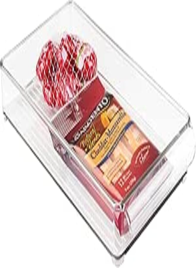 InterDesign Idesign fridge and freezer plastic storage organizer tray with handle, bpa-free, clear drawer for food, drinks, produce organization, 8" x 2" x 14.5", clear