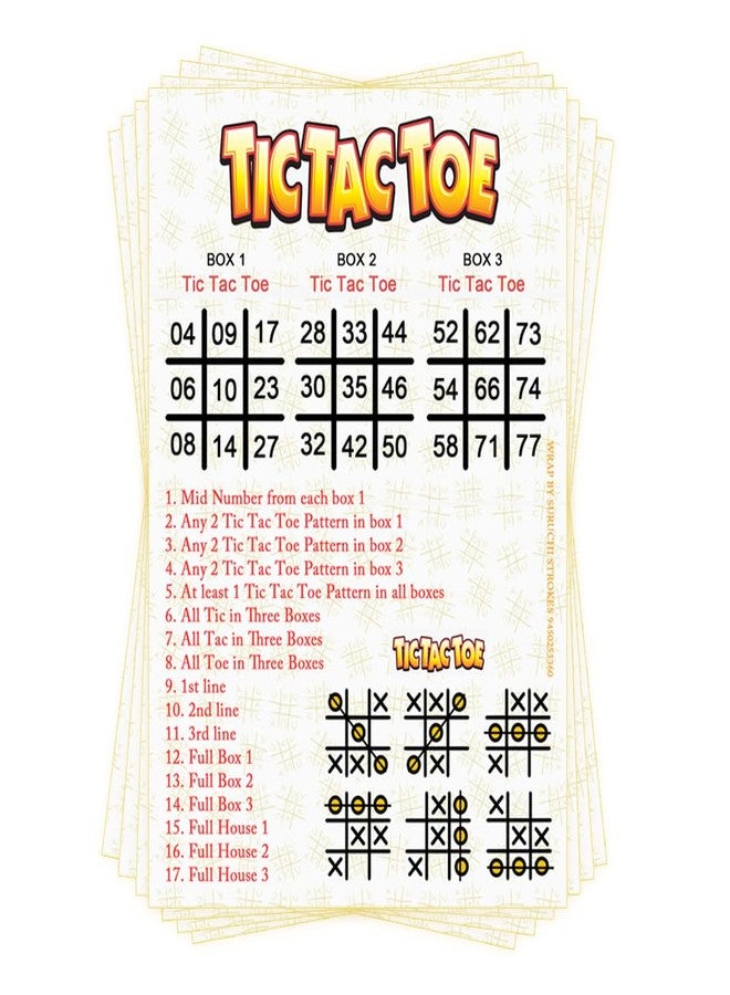 Suruchi Strokes Tic Tac Toe Theme Tambola Tickets, New Bingo, Housie, Kitty Party Games Collection Designer Printed kukuba for Friends Family get-Together, 30 Numbers (20 Tickets) - Image 1
