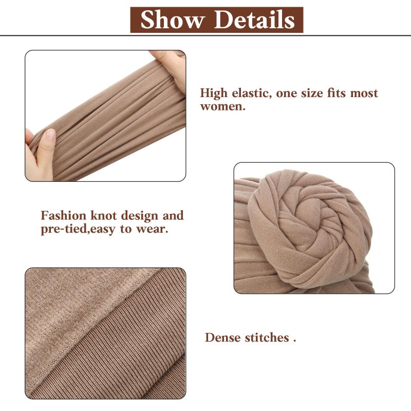 SATINIOR 4 Pieces African Pattern Headwrap Pre-Tied Bonnet Turban Knot Beanie Cap Headwrap Hat (Purple, Black, Navy, Camel) - Image 3