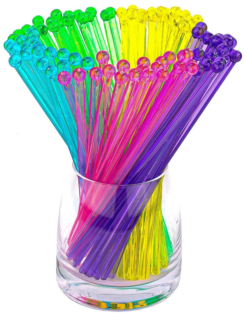 hapray 100PCS 5 Colol Plastic Swizzle Sticks Crystal Cake Pops Cocktail Coffee Drink Stirrers Lolipop Stick 724 Inch Pink Yellow Blue Purple Green