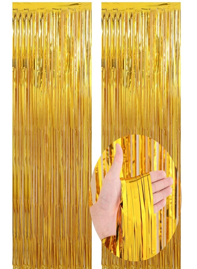 BBPOOL Gold Fringe Curtains for Birthday Party Decor 2 Pack 3.2ft x 8.2ft Gold Streamers Backdrop for Class of 2025 Graduation Baby Shower Party Decoration - Image 1