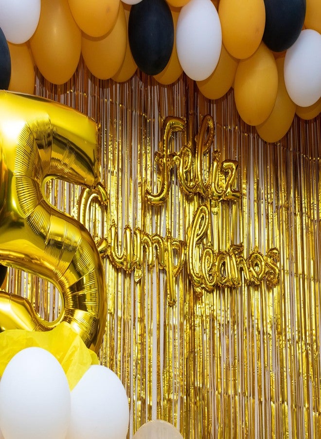 BBPOOL Gold Fringe Curtains for Birthday Party Decor 2 Pack 3.2ft x 8.2ft Gold Streamers Backdrop for Class of 2025 Graduation Baby Shower Party Decoration - Image 2