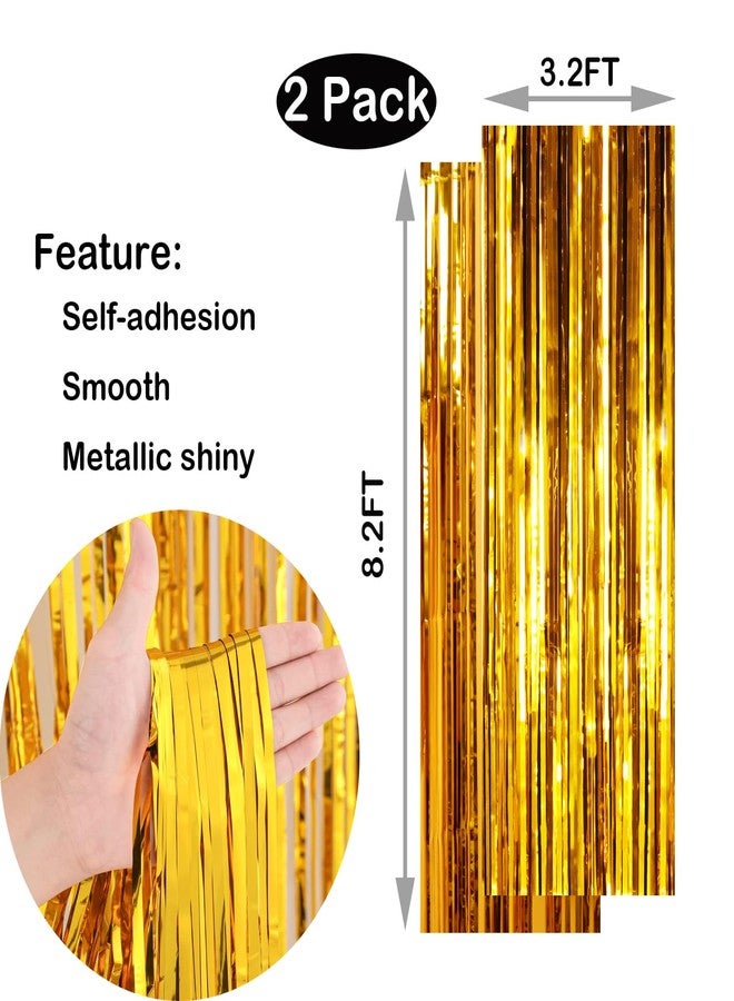 BBPOOL Gold Fringe Curtains for Birthday Party Decor 2 Pack 3.2ft x 8.2ft Gold Streamers Backdrop for Class of 2025 Graduation Baby Shower Party Decoration - Image 3