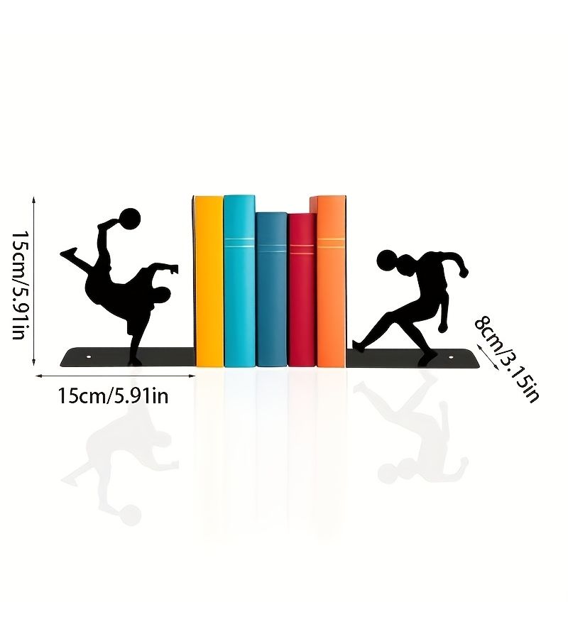 ثنائي من حاملات الكتب المعدنية للاعبي كرة القدم، حاملات كتب متينة من الحديد المطاوع مع صورة ظلية ديناميكية للاعب، ديكور رياضي أنيق لأرفف الكتب في المنزل والمكتب، هدية فريدة لعشاق القراءة، ديكور غرفة كرة القدم، حاملات كتب فنية لتزيين أرفف الكتب. - Image 2