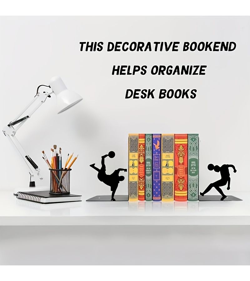ثنائي من حاملات الكتب المعدنية للاعبي كرة القدم، حاملات كتب متينة من الحديد المطاوع مع صورة ظلية ديناميكية للاعب، ديكور رياضي أنيق لأرفف الكتب في المنزل والمكتب، هدية فريدة لعشاق القراءة، ديكور غرفة كرة القدم، حاملات كتب فنية لتزيين أرفف الكتب. - Image 4