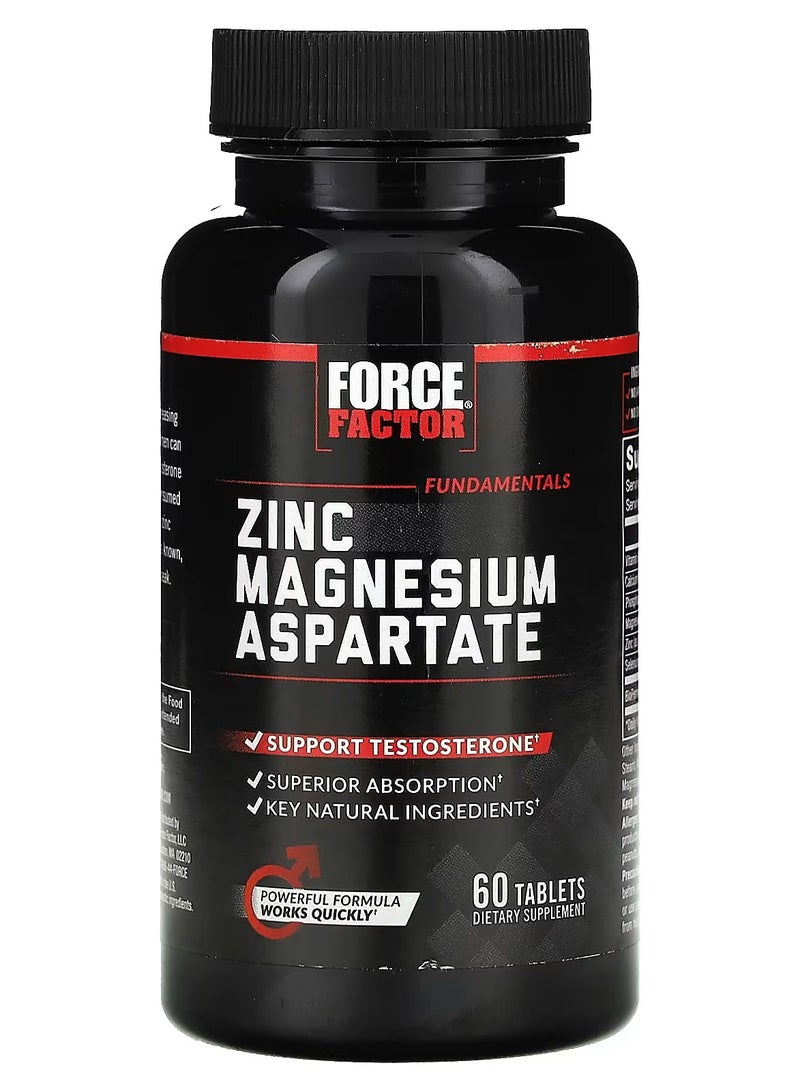 Force Factor Zinc Magnesium Aspartate, Zinc Supplement Increase Testosterone, and Support Sleep, Recovery, and Immune Health, 60 Tablets - Image 1