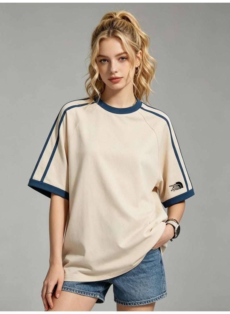 The North Face men's and women's parallel bars contrast short-sleeved T-shirts outdoor casual loose couple's sports tops, cotton structural design T-shirts. - Image 5