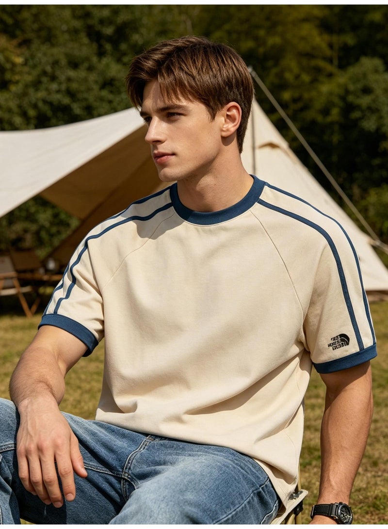 The North Face men's and women's parallel bars contrast short-sleeved T-shirts outdoor casual loose couple's sports tops, cotton structural design T-shirts. - Image 2