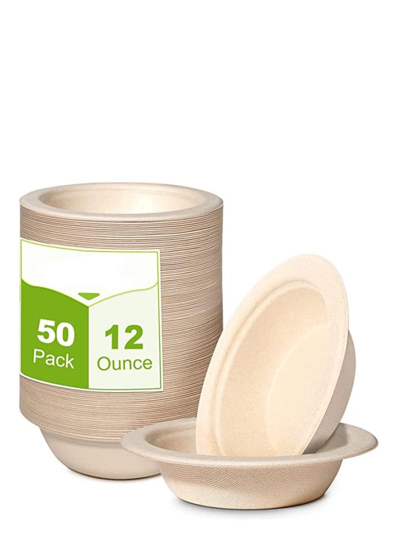 Generic Disposable 350ml small paper bowl, 50 pack compostable bowl, eco-friendly biodegradable bowl made from sugar cane, heavy serving bowl for ice cream, chili and dessert  - Image 1