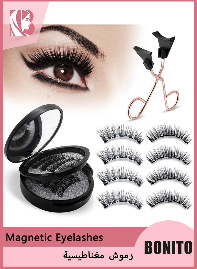 BONITO Magnetic Eyelashes Set with Applicator, Natural Look False Lashes, Reusable Dual-Magnet Lashes, Glue-Free & Waterproof, Comfortable All-Day Wear for Women & Beginners - Image 1