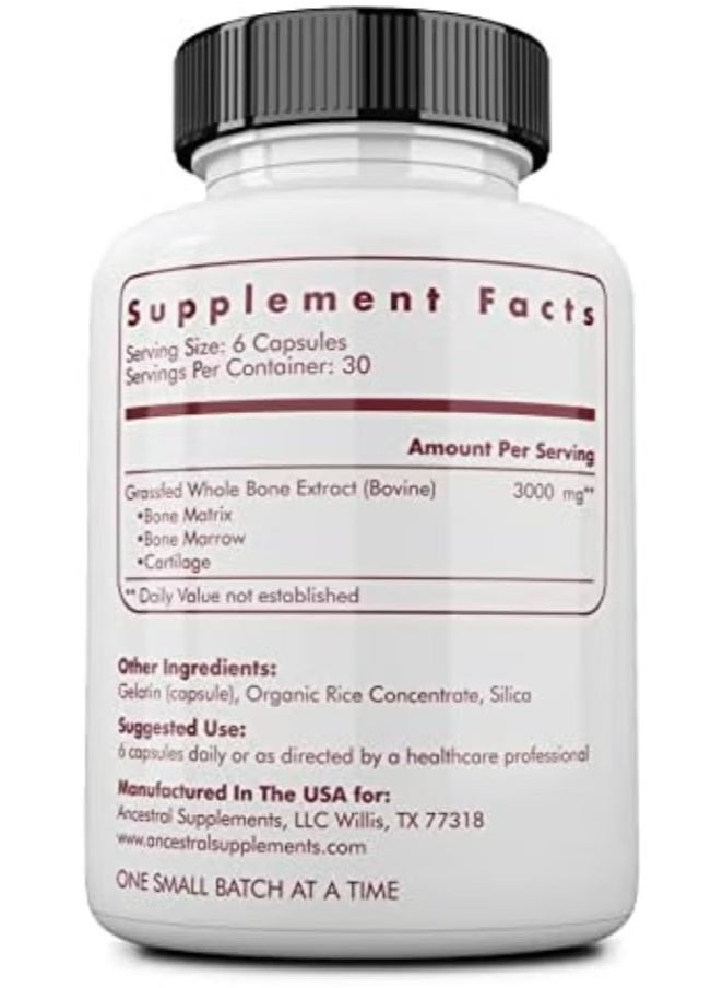 Ancestral Supplements Grass Fed Beef Bone and Marrow Supplement, Whole Bone Extract - 180 Capsules - Image 2