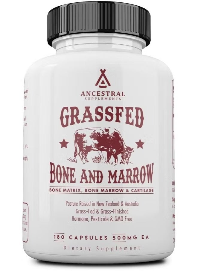Ancestral Supplements Grass Fed Beef Bone and Marrow Supplement, Whole Bone Extract - 180 Capsules - Image 1