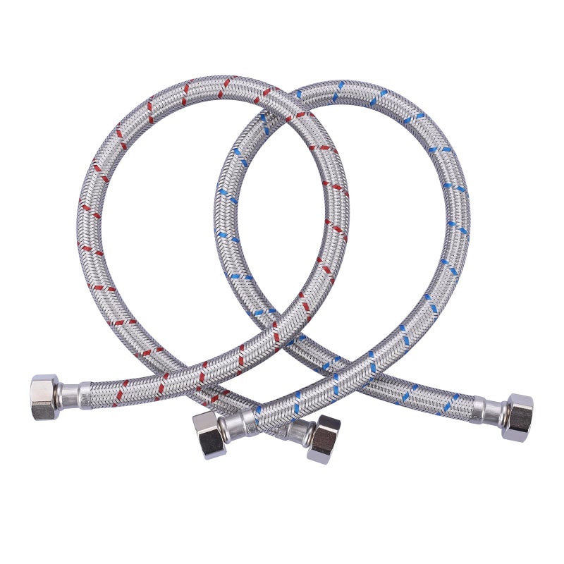 Arcora 12 Inch Length Faucet Hose 1/2â€ to 1/2â€, Braided Stainless Steel cUPC Supply Lines 1/2 Inch FIP x 1/2 Inch FIP Sink Hose Attachment for Faucet 1 Pair - Image 1