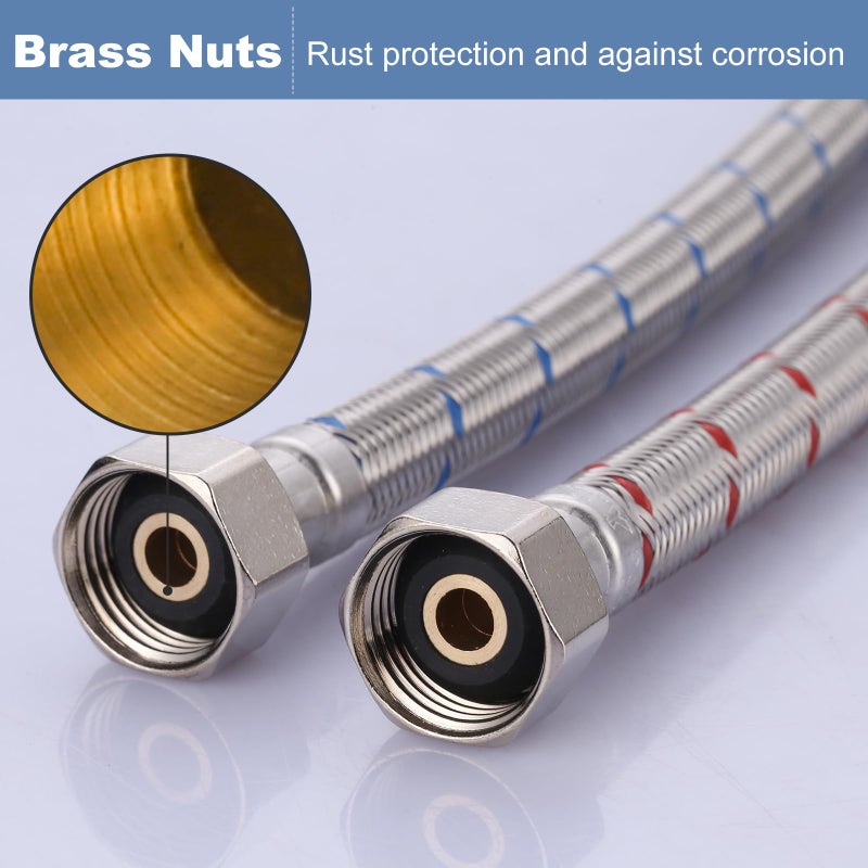 Arcora 12 Inch Length Faucet Hose 1/2â€ to 1/2â€, Braided Stainless Steel cUPC Supply Lines 1/2 Inch FIP x 1/2 Inch FIP Sink Hose Attachment for Faucet 1 Pair - Image 4