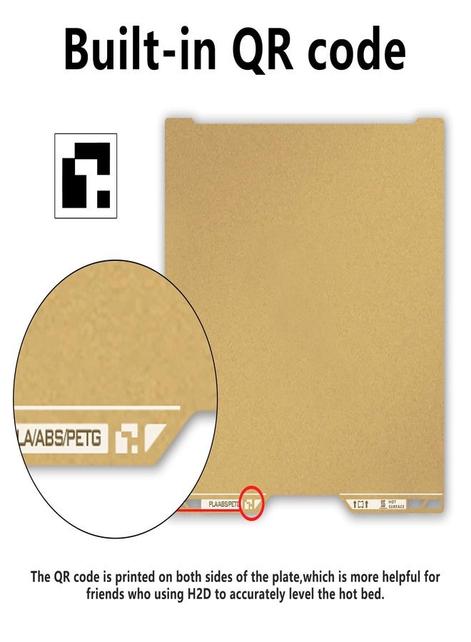 Sahvaim Same as OEM for Bambu H2D/H2S Textured PEI Plate with QR Code, 355x346mm Double Sided Flexible Spring Steel Magnetic Platform Print Bed PEI Sheet for Bambu Lab H2D/H2S 3D Printer(Gold) - Image 2