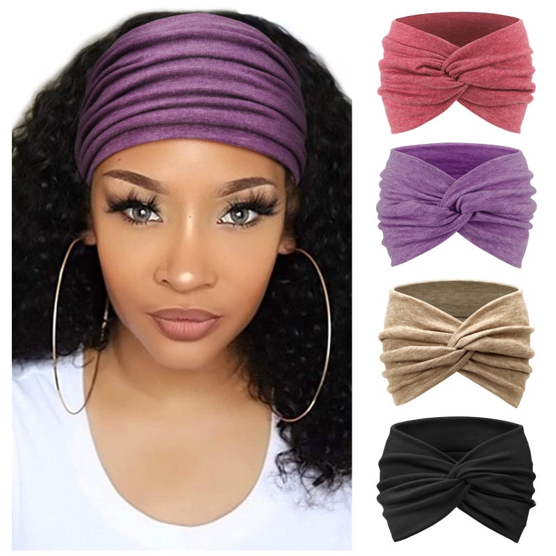 AQOKKA Extra Wide Headbands for Women Large Turban Headband Non Slip Boho Elastic Hairband Hair Twisted Knot Head Bands Accessories - Image 1
