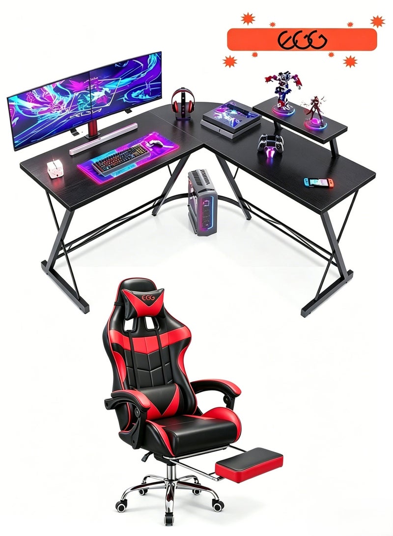 EGG PRO 2-in-1 Adjustable Gaming Desk and Chair Set, L-Shaped Computer Office Desk Combo with Cushion and Headrest, Ergonomic Workstation Easy to Assemble - Image 1
