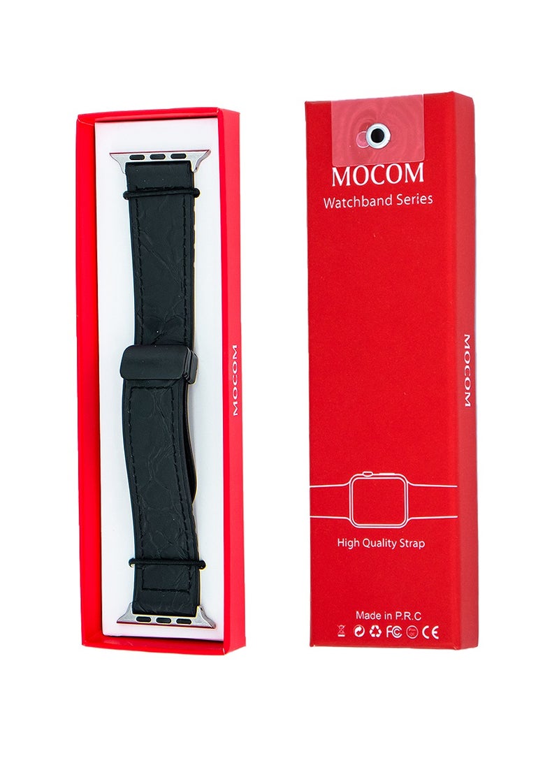 MOCOM 49mm Watch Straps Genuine Leather Crocodile Design Mocom Black - Image 4