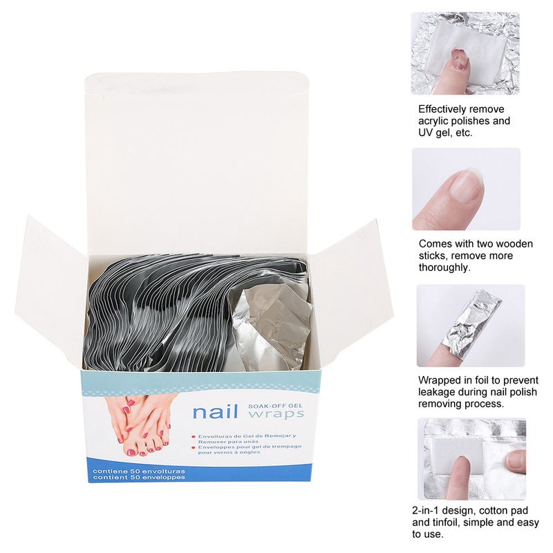 50pcs Nail Polish Removal Tinfoil Wraps Cotton UV Gel Soak off Cotton Pads - Image 5