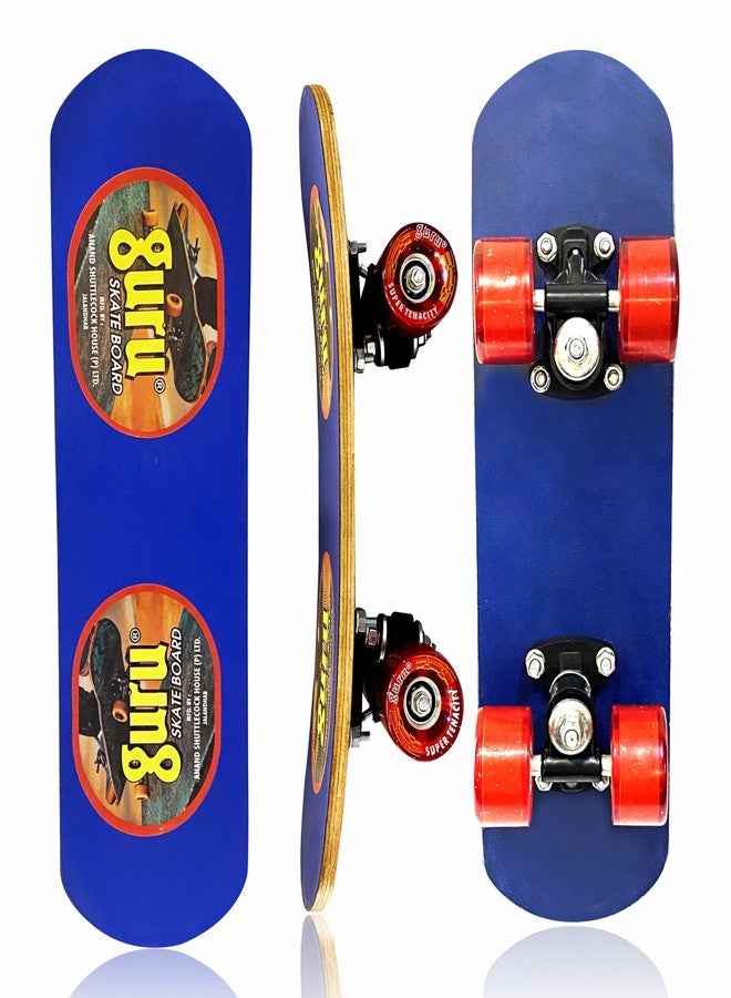 GURU Small Wooden Non-Slip Skateboard for Kids, Adult 17 inch x 5 inch Skateboard (Blue, Pack of 1) - Image 1