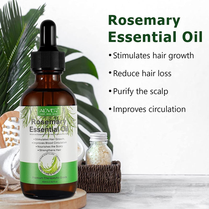 ALIVER Pure Natural Rosemary Essential Oils - 2 pack, Hair Growth Scalp Oil for Dry Damaged Hair(2.02 Fl Oz) - Image 4