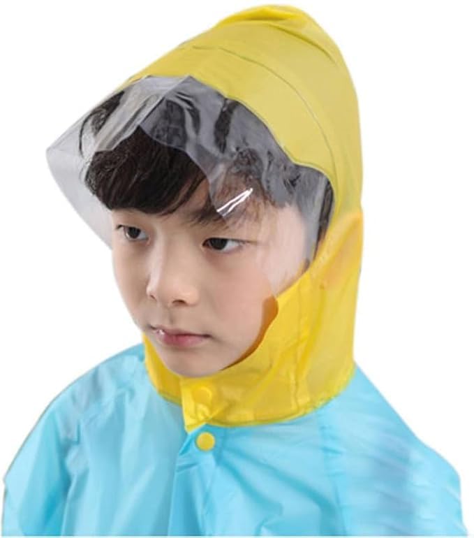 WKLOUYHE Girl's Kids PVC Waterproof Long Waterproof Children Rainwear with Hood School Bag Cover & Carry Pouch_Pack OF 01(Blue,7-8 Years) - Image 2