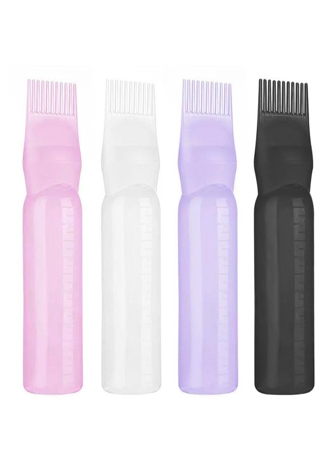 عبوة فرشاة تطبيق صبغة الشعر Pebipoo Root Comb سعة 6 أونصة، عبوة من 4 قطع، عبوة فرشاة تطبيق صبغة الشعر، عبوة تطبيق زيت الشعر بمقياس مدرج (وردي، أبيض، أسود، بنفسجي) - Image 1