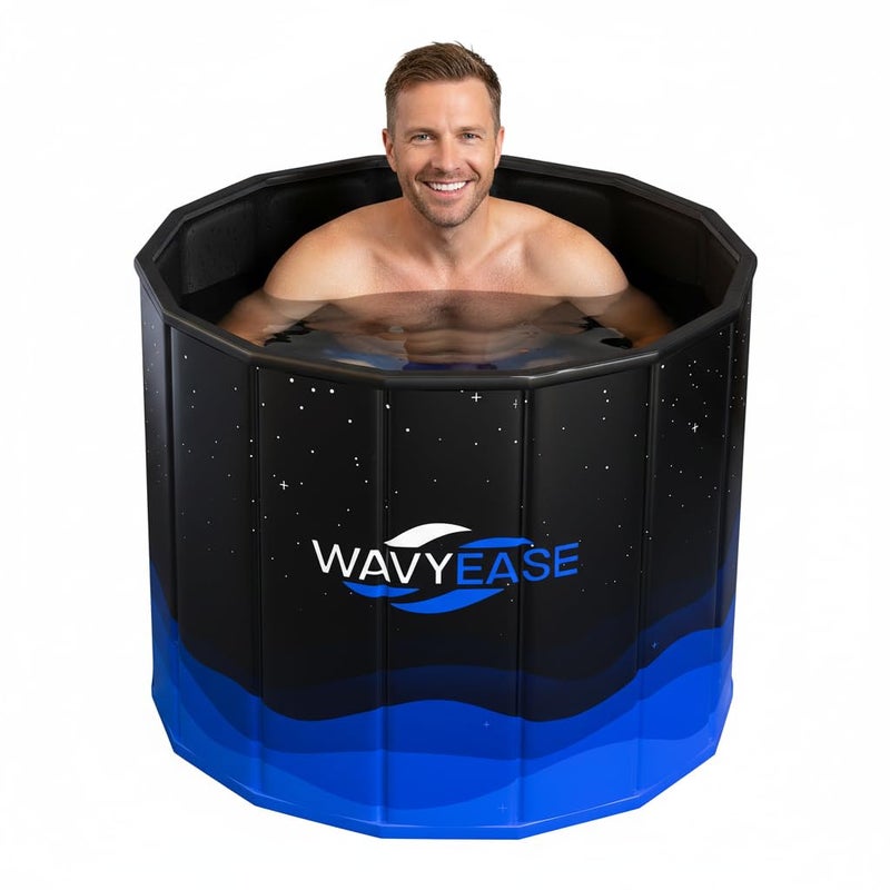 WAVYEASEÂ® Portable Bath Tub for Adults -(31.5"L x 26"H) Foldable Cold Plunge Tub for Recovery - Collapsible Soaking Bath Tub for Shower Stall - Outdoor Ice Bathtub for Athletes (Black) - Image 1