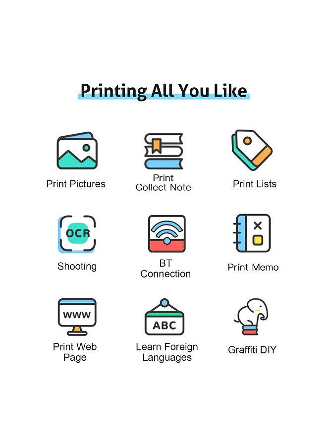 All-in-one Photo Printer Multifunction Portable Printer Wireless Instant Mini Printer Support BT Connection for Smartphone with 11 Paper Rolls 57mm Compatible with iOS Android