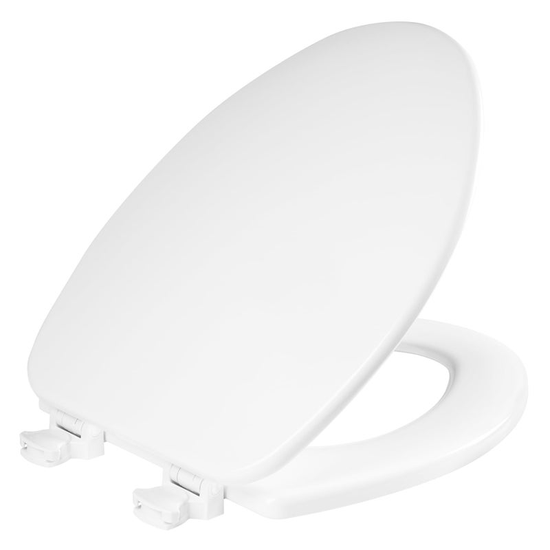 Bemis CHURCH Toilet Seat, Easy Clean Hinges Release for Deep Cleans, Durable Enameled Wood Seat, Elongated, White - Image 1