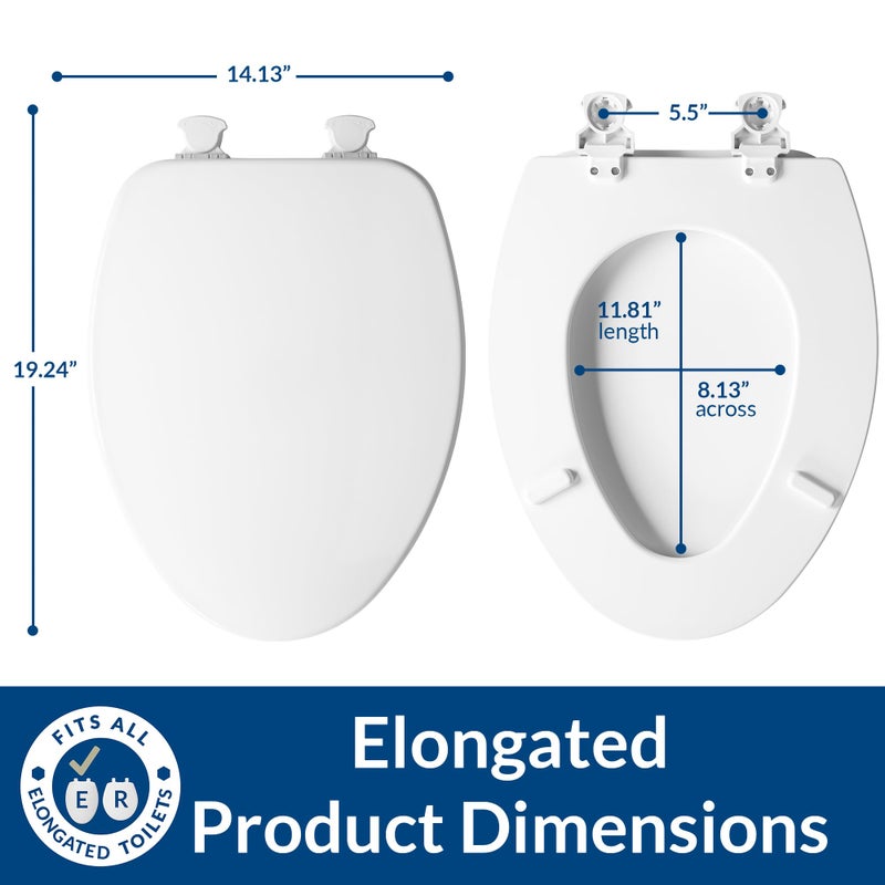 Bemis CHURCH Toilet Seat, Easy Clean Hinges Release for Deep Cleans, Durable Enameled Wood Seat, Elongated, White - Image 3