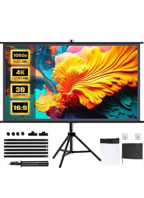 2-in-1 100 inch 16:9 Portable Foldable Projection Screen Soft Curtain With Tripod Stand and Carrying Bag for Indoor Outdoor Home Theater Backyard Cinema Travel